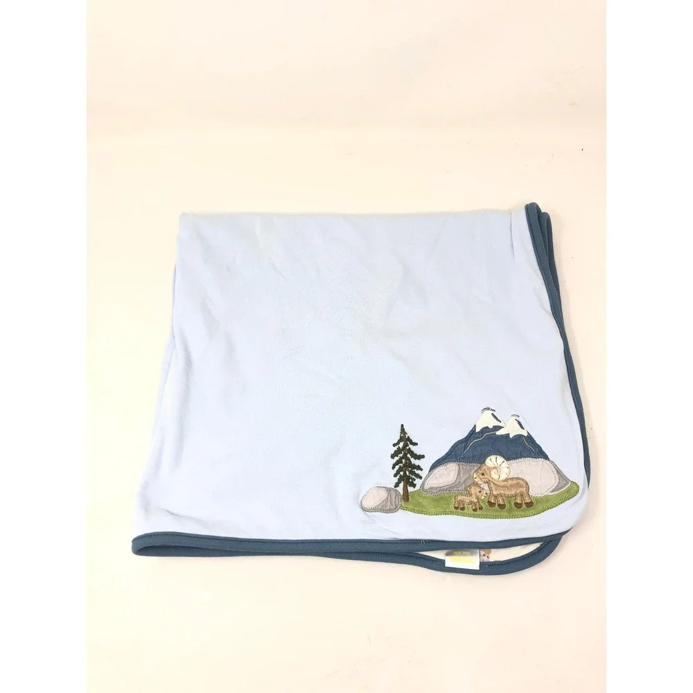 Gymboree Receiving Baby Blanket Blue Mountain Goat Embroidered‎ Cotton VTG 2006